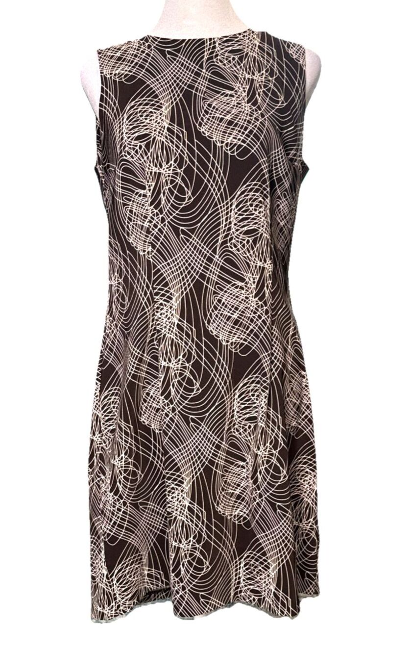 AGB Chocolate Brown Sleeveless Shift Dress Sz 8 Mod Abstract Y2K Office Wear